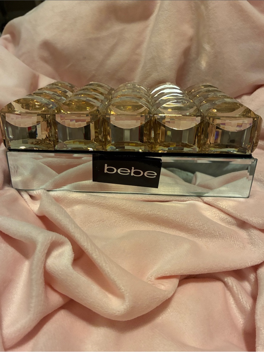 NWT bebe Mirrored Jewelry Box with Light Gold Bauble Gems